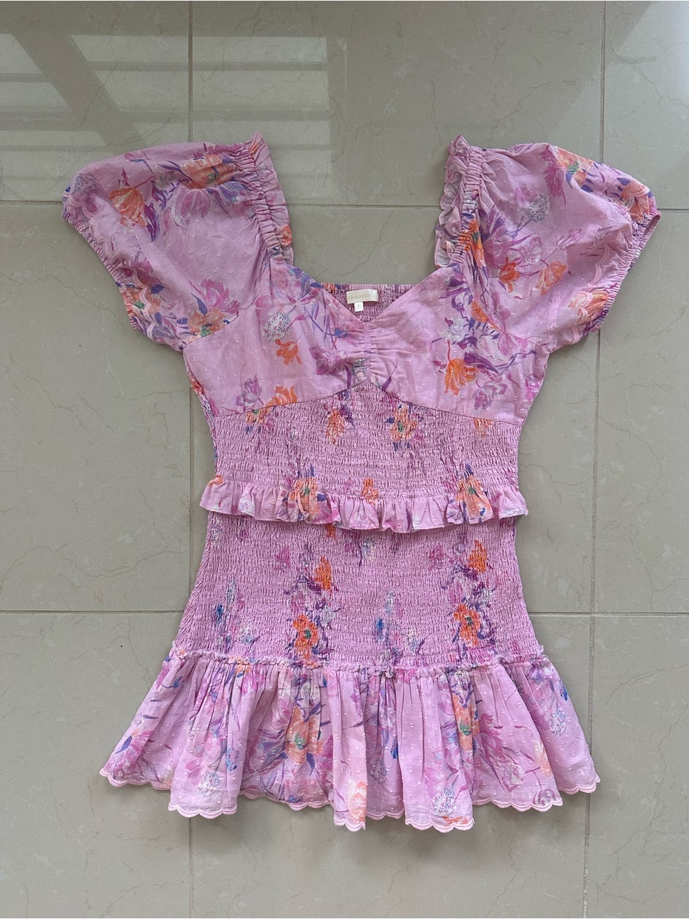 LoveShackFancy Jarrah Mini Dress- Royal Pink Berry, Floral Sz L - Picture 4 of 9